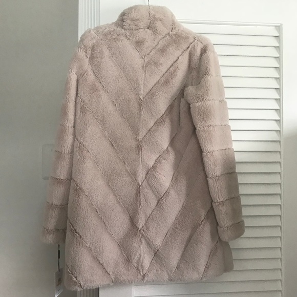 Chevron Faux Fur Coat 
